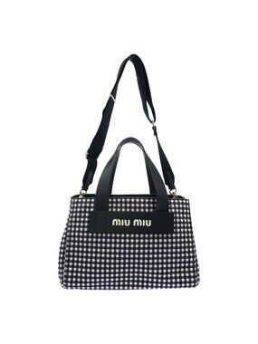 Miu Miu Canapa Logo Check 2-Way Shoulder Handbag Navy White